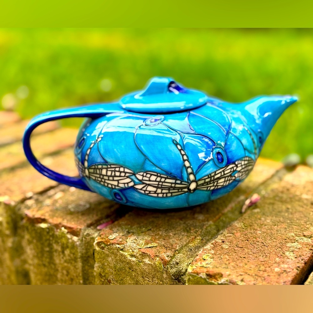 Blue Dragonfly Ceramic Teapot
